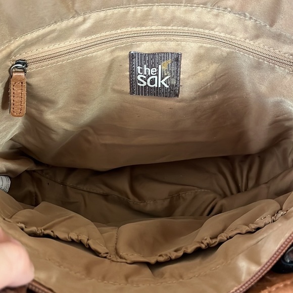 The Sak Landis Brown Blue Genuine Leather Double Strap Shoulder Bag Tote - Picture 6 of 7